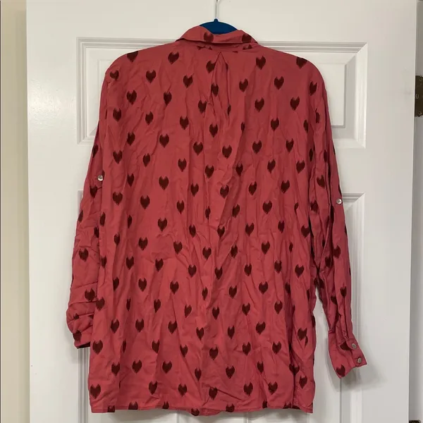 Just Living Red Heart Button Down Shirt - Image 5