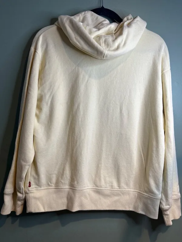 Levi’s Women’s S Y2K Cream Hoodie Sweatshirt Blue Logo Cotton Blend Pullover - Image 7