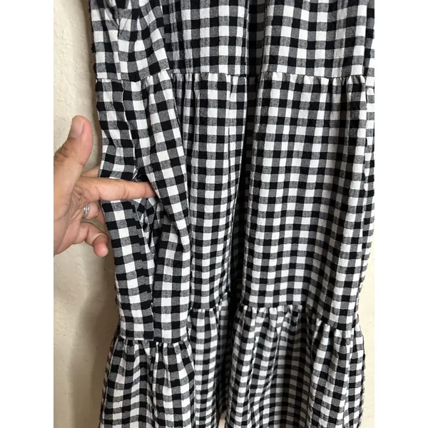 Maeve Lida Ruffled Mini Dress Size S Gingham Tiered Black White Cottagecore - Image 7
