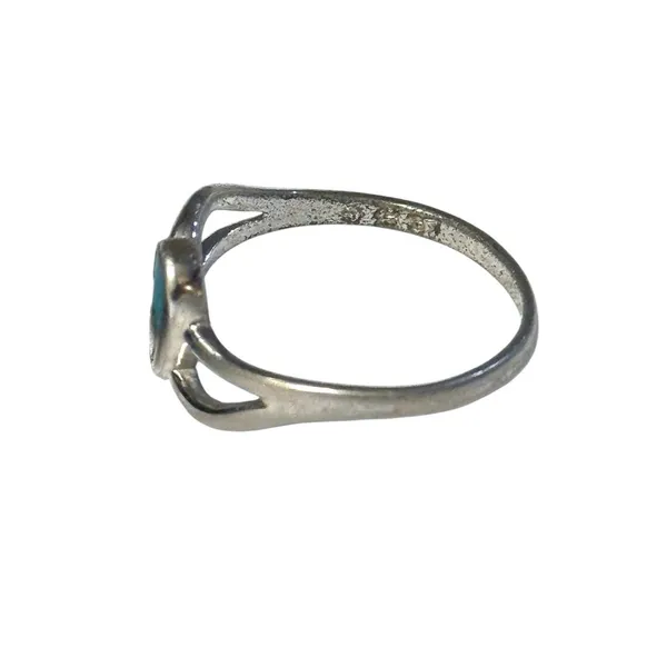 Navajo Vintage 925 Silver Stamped Compressed Turquoise Double Heart Ring Sz 7 - Image 2