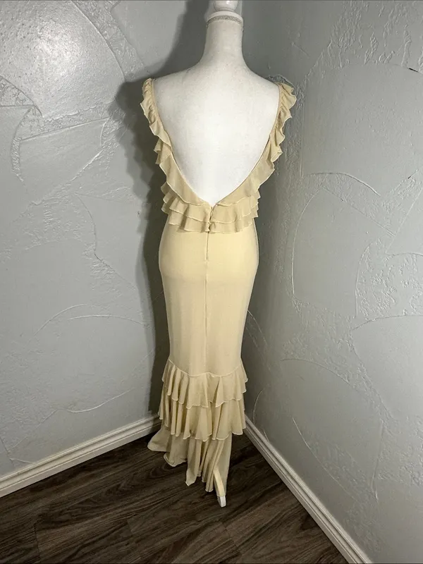 SHEIN Pale Yellow Ruffle V-Neck Maxi Dress - Image 5