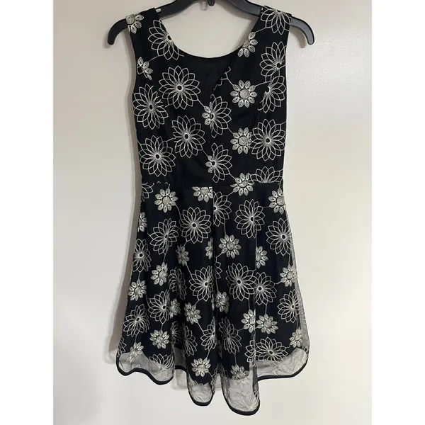 Zara Black Floral Embroidered Mesh Fit and Flare Sleeveless Dress Womens XS‎ - Image 10