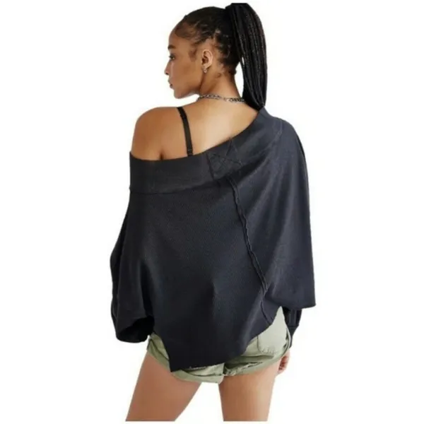 Free People We the Free Close to You Waffle Off Shoulder Top Grey Large - Image 4