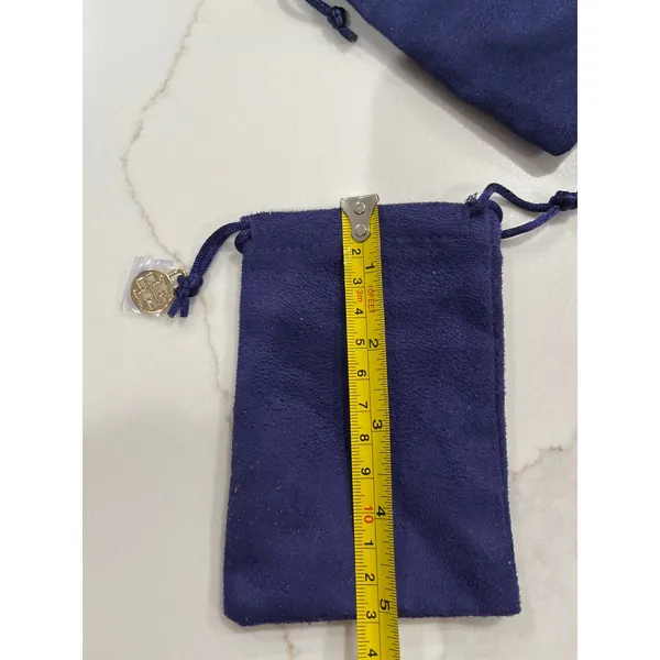 Tory Burch Navy Blue Suede Jewelry Pouch Set of 2 Gold Logo Charm - Image 4