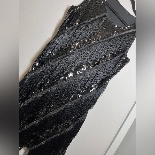 FORUM Roaring 20’s Gatsby Flapper Fringe Black Vintage Dress Women’s Sz XS EUC - Image 2