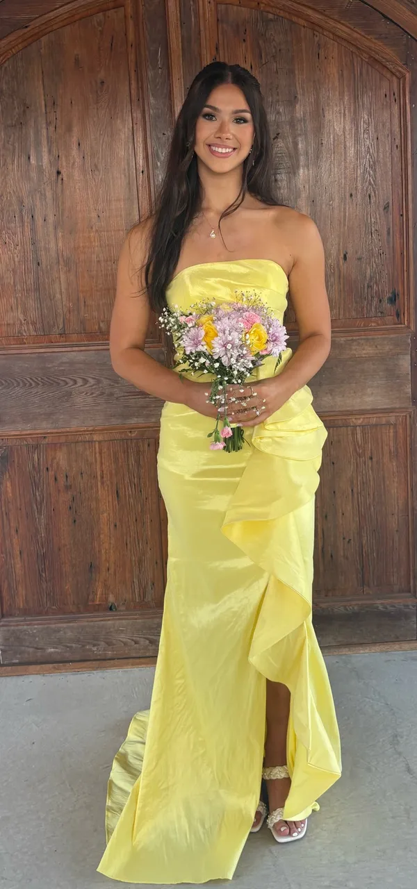 Ashley Lauren Prom Dress yellow strapless Size 2 - Image 3