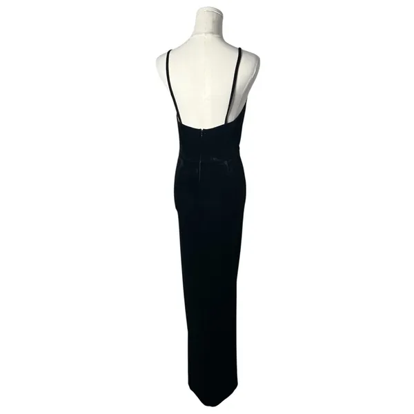 Superdown Revolve Black Velvet Deep V Aurora Maxi Dress LBD Wedding Black Tie - Image 2