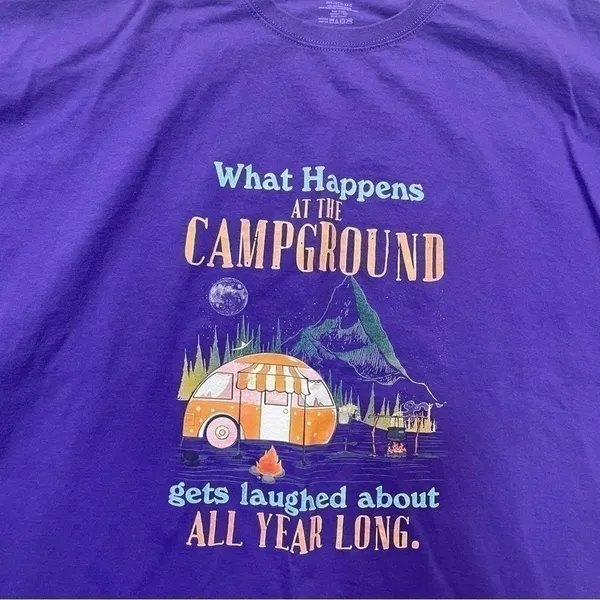 What Happens at the Campground T-shirt Size 3XL purple graphic tee - Image 2