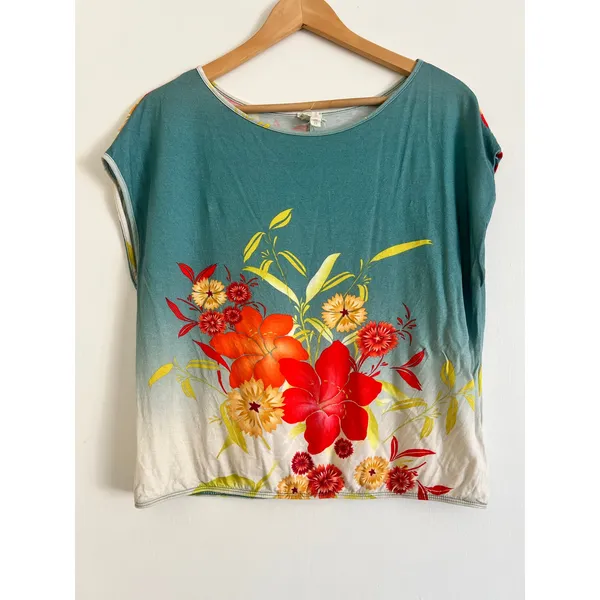 Anthropologie Attica Weston Wear Top XS Floral Ombré Boxy Cap Sleeve Boat Neck‎ - Image 4