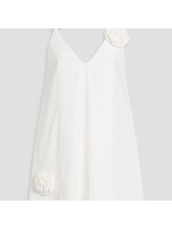 Area Floral-appliquéd crystal-embellished cotton-poplin mini dress - Image 3