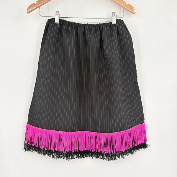 Homemade Pinstripe Fringe Sequin Pencil Skirt Sz M Hot Pink Y2K Festival Flapper - Image 7