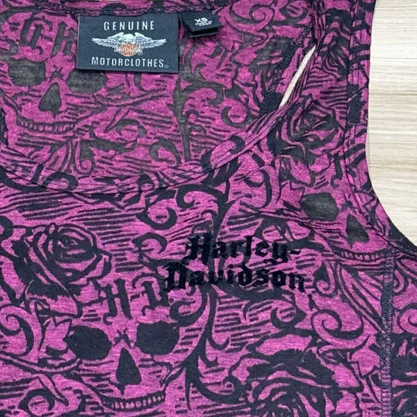 Harley Davidson Semi Sheer Skull Maroon Black Moto Flowy Tank Top Women’s XS - Image 3
