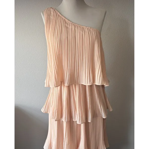 Lulus Blush‎ Pink One Shoulder Midi Tiered Dress Summer Wedding Vacation Medium - Image 2