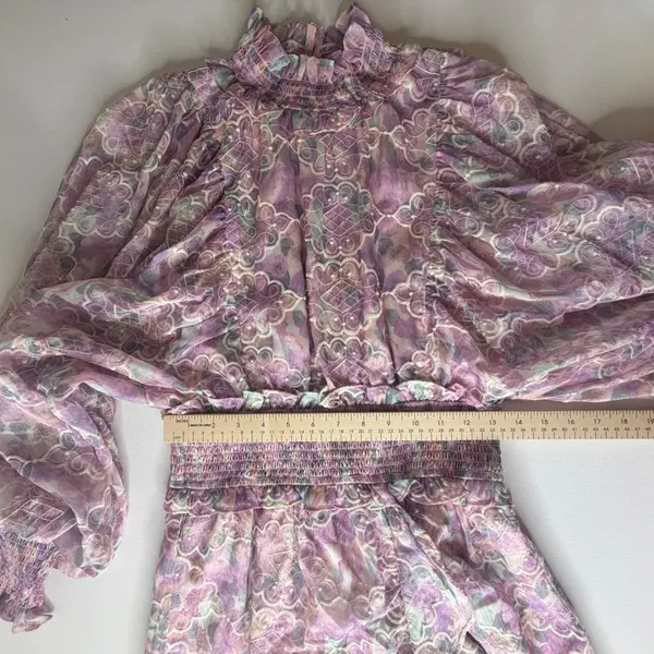 Elliatt Resorts Mini Dress Medium Lilac Multi Floral Embroidered Smocked Cottage - Image 14