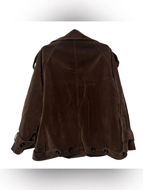 Commense Lapel Oversized Faux Suede Jacket NWT Large Dark Brown Double Breasted - Image 5