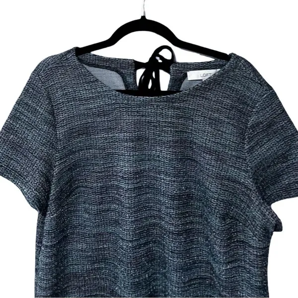 LOFT Tweed Button Pocket Short Shift Dress Blue Sz 12 - Image 5