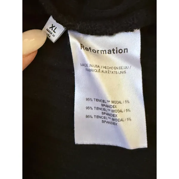 Reformation Black Ribbed Long Sleeve Top XL Stretch Jersey Tencel Modal Crewneck - Image 5