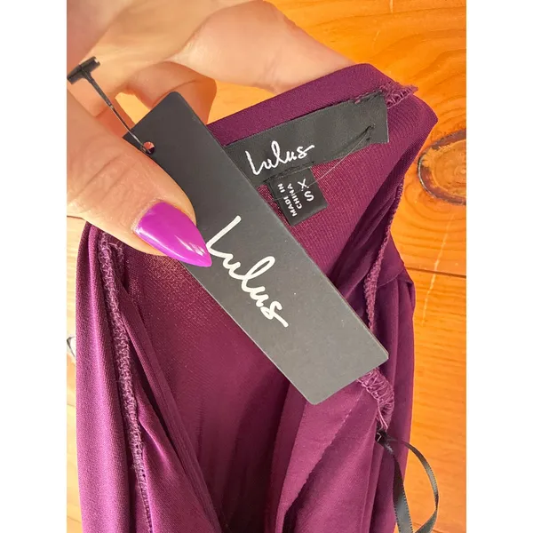 NWT Lulus Maru Plum Purple Long Sleeve One-Shoulder Sash Maxi Dress Gala Size XS - Image 9