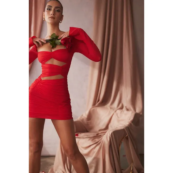 House of CB Camille Long‎ Sleeve Silk Blend Cutout Minidress Size Small - Image 7