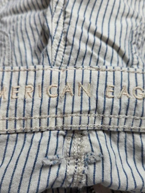 American Eagle Cotton Cream and Blue Striped Shorts with Tie Waist - Image 8