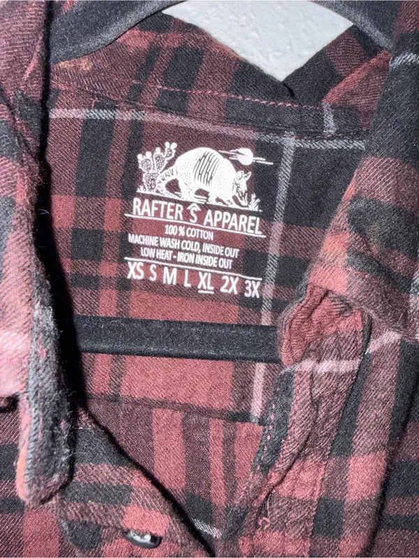 Boho Plaid Dip-Dye Rafters Apparel Shirt Red Black Ombre Flannel - Image 5