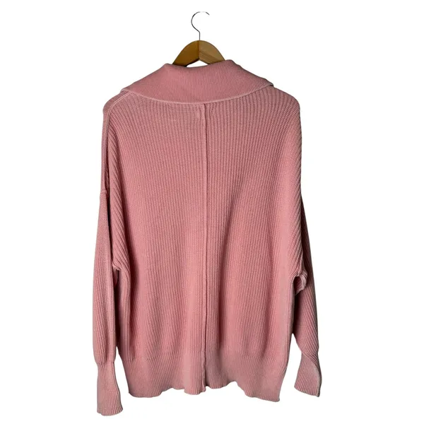 Aerie Beyond Quarter Zip Sweater‎ Women XS Pink Cotton Shaker Knit Pullover - Image 3