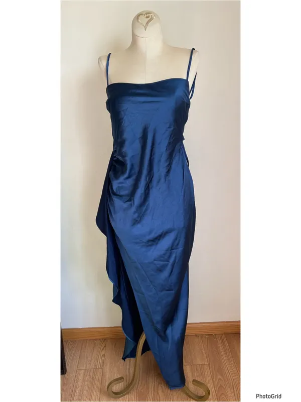 Saints & Secrets Navy Satin Maxi Dress Small - Image 4