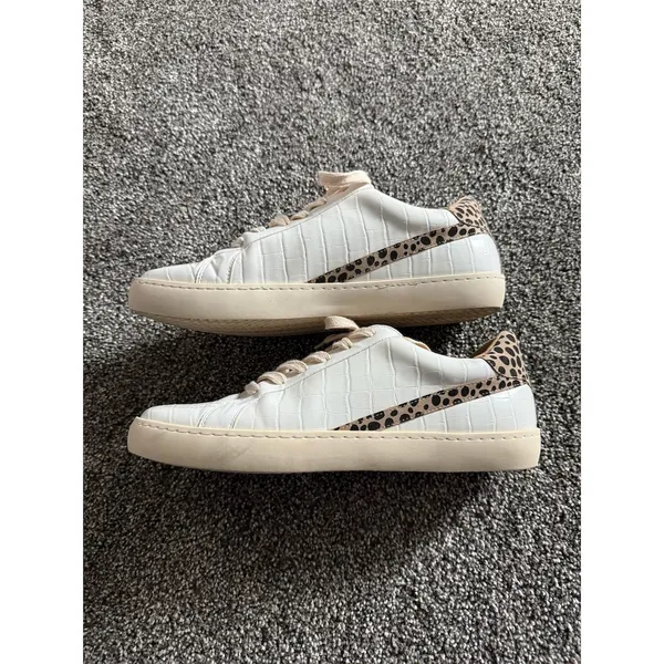 Emmer & Oat Boutique Womens Low Top Sneakers White Croc Leopard Stripe - Image 3