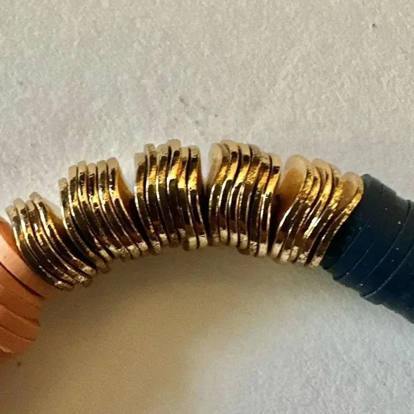 Canvas blue gold tone and peach stretchy clay disc bracelet - Image 7