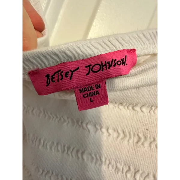 Betsey Johnson Womens White Textured Dress With Lace Puff Sleeves Size‎ L - Image 6