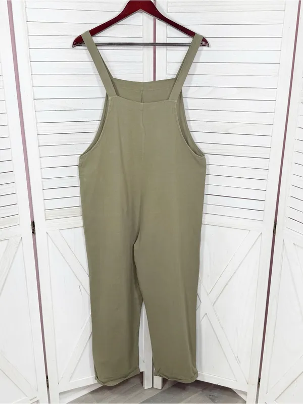 Emery‎ Rose Cotton Front Pocket Cuffed Overalls Jumpsuit Olive Green Large - Image 8