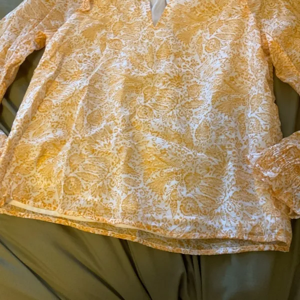 J.Crew Yellow Floral Long Sleeve V-Neck Ruffle Blouse Top small - Image 7