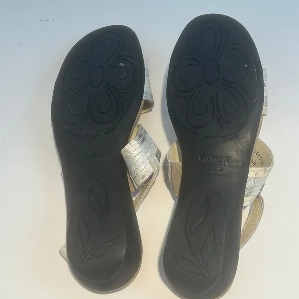 Munro American Womens 8.5 Silver‎ Snakeskin Metallic Slingback Low Wedge Sandals - Image 7