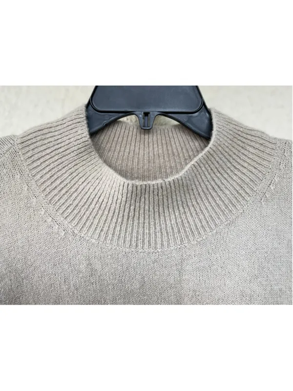& Other Stories Beige Knit Sweater Dress M Belted Mock Neck Thick Oversized Prep - Image 6