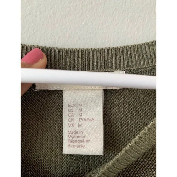 H&M Olive Khaki Green Long Sleeve Top Women Medium Fall Minimalist Chic - Image 4