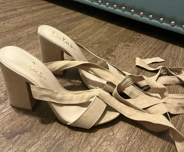 Nude Lulus Lace-Up Heels - Image 2