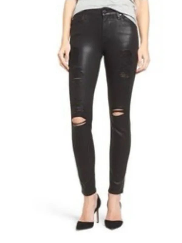 7‎ For All Mankind The Ankle Skinny Jeans Black Distressed Ripped Knee Size 25 - Image 6