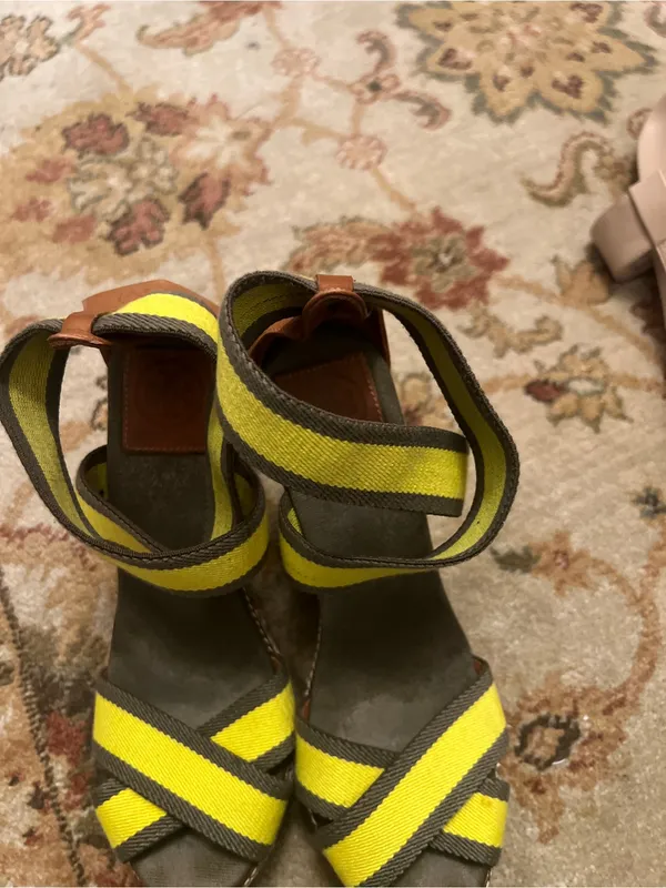 Tory Burch Yellow and Brown Espadrille Wedge Sandals - Image 2