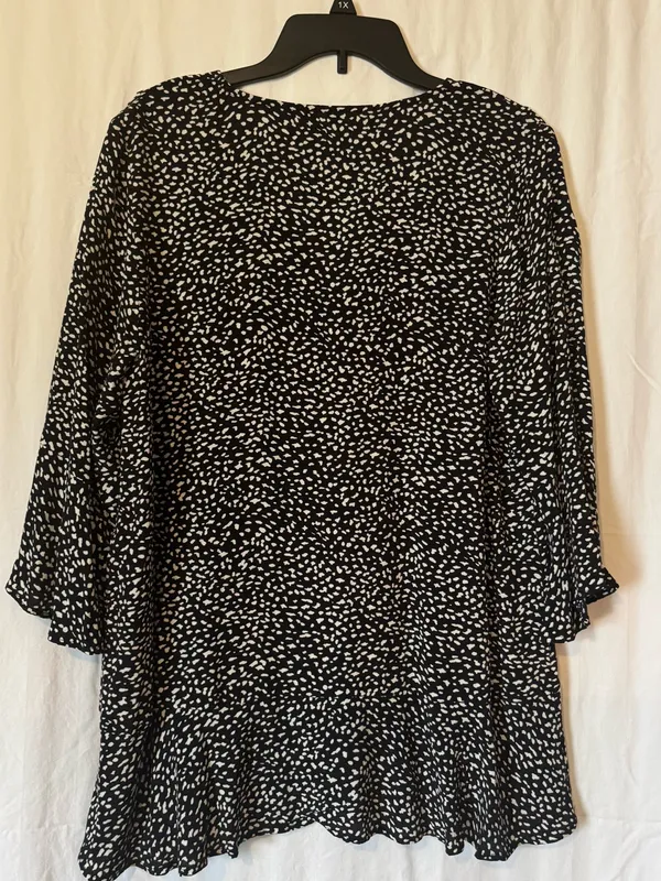 Zara Ruffle V-Neck Tie Front Speckled Blouse Boho Flowy Top Size S - Image 2