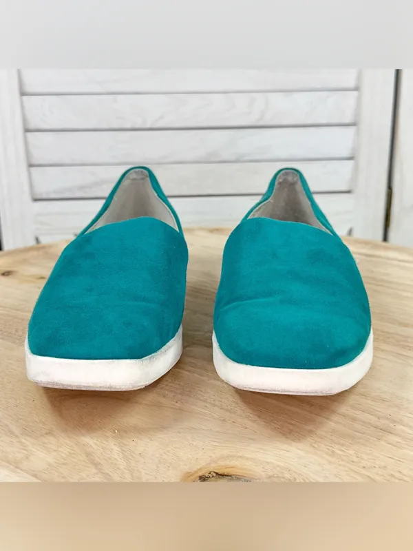 Franco Sarto Bonza Suede Slip On Loafers Flats Dark Teal Green Size 8 Casual - Image 2