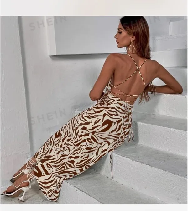 Zebra Maxi Dress Brown - Image 3