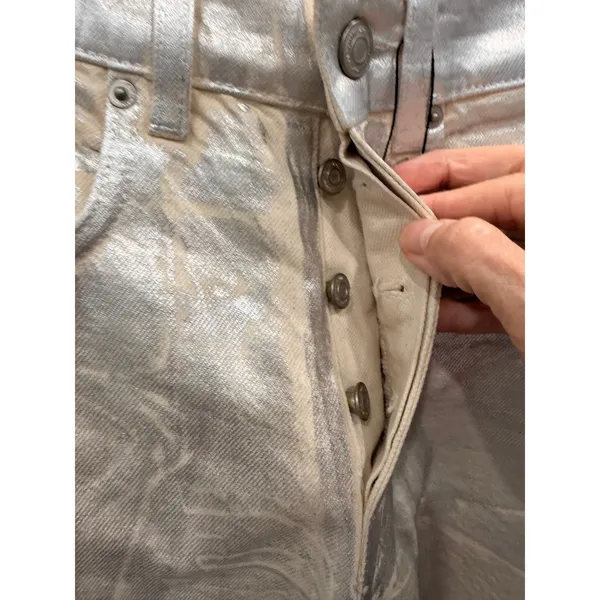 Zara Women Jeans Size 2 Silver The Boy Boy Fit Metallic Straight Leg Denim - Image 4
