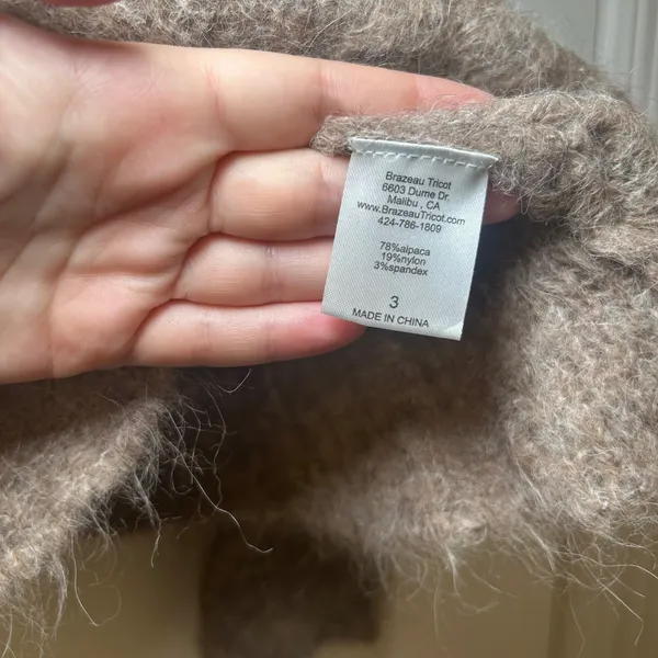 Brazeau Tricot Alpaca Blend Fuzzy Open Knit Sweater Taupe Brown Size 3 L - Image 4
