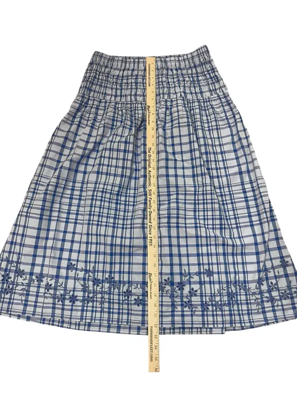 Cottagecore Free Assembly Blue and White Plaid Smocked-Waist Midi Skirt - Image 2