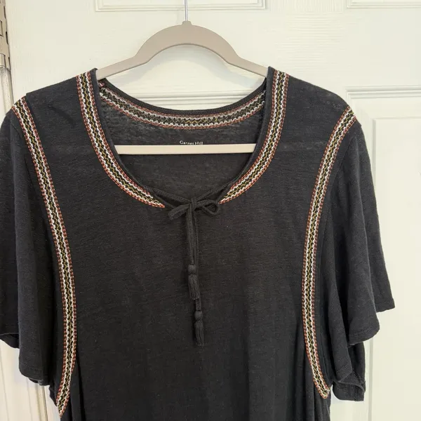 Garnet Hill Tunic Dress 100% Organic Linen Black Embroidered Loose Flowy Boho S - Image 8