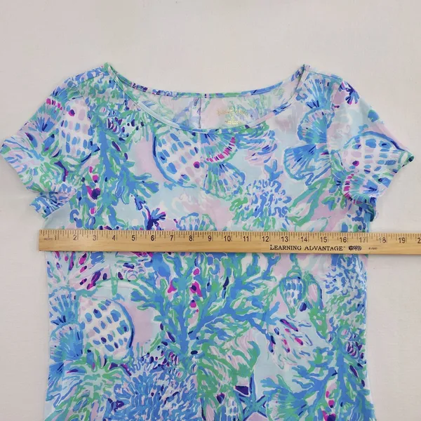 Lilly Pulitzer Blue Green Floral Print Pima Cotto Mini Dress - Image 6