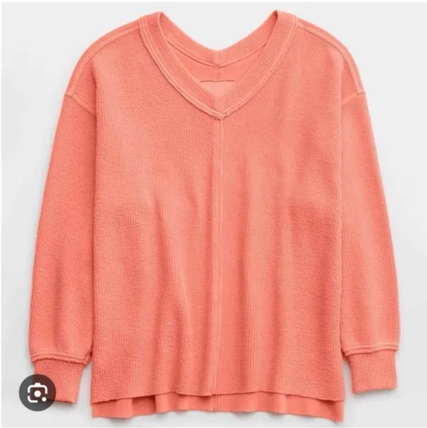 Aerie Wonder Peach Coral V-Neck Sweatshirt - Image 2