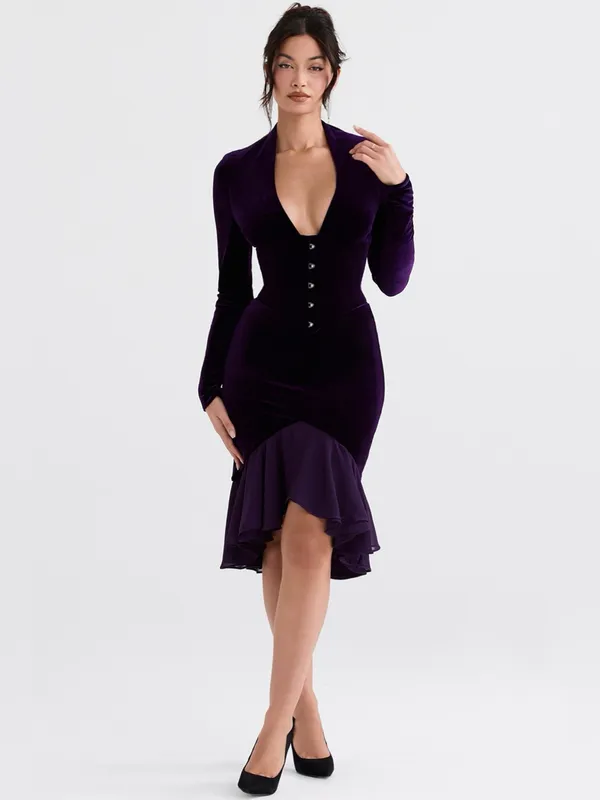 House of CB Dahna Dark Purple Velvet Corset Dress S - Image 12