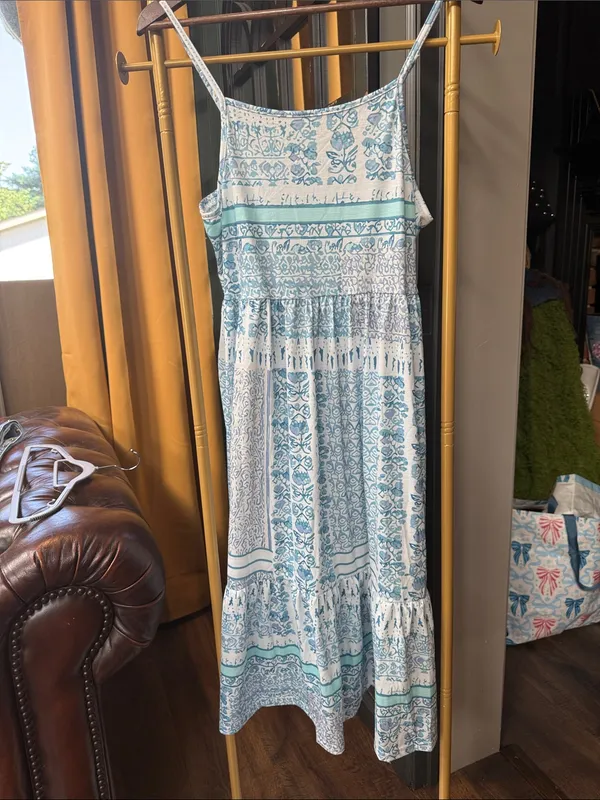 Light Blue and White Patterned Maxi Dress Size XL - Image 2
