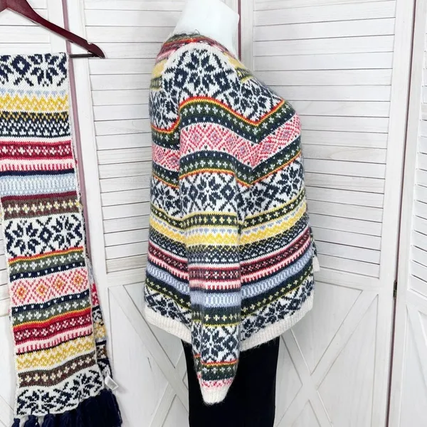 Old Navy Fair Isle Chunky Knit Sweater & Scarf White Multicolor‎ XXL - Image 5